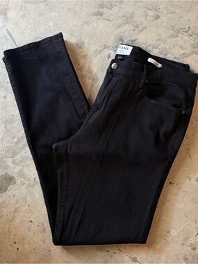 Mens Frame Denim Black High-Rise L’ Homme Skinny Jeans Super black. 38